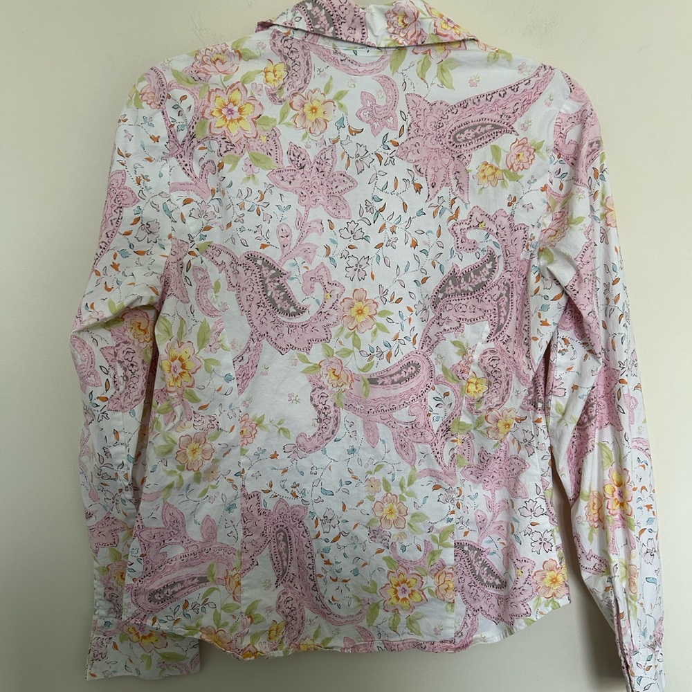 Coldwater‎ Creek Pink Flora Paisley Long Sleeve Button Shirt Cotton Medium - Picture 4 of 5